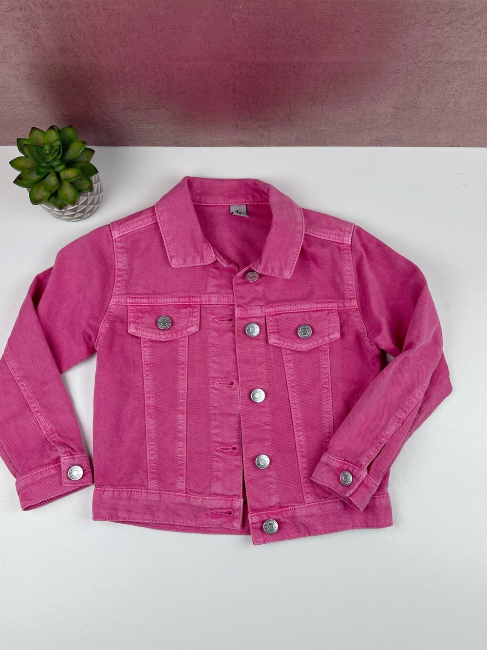 Tu Solid Pink Long Sleeve Denim Jean Jacket Girl Kids Size 5-6 Years Casual